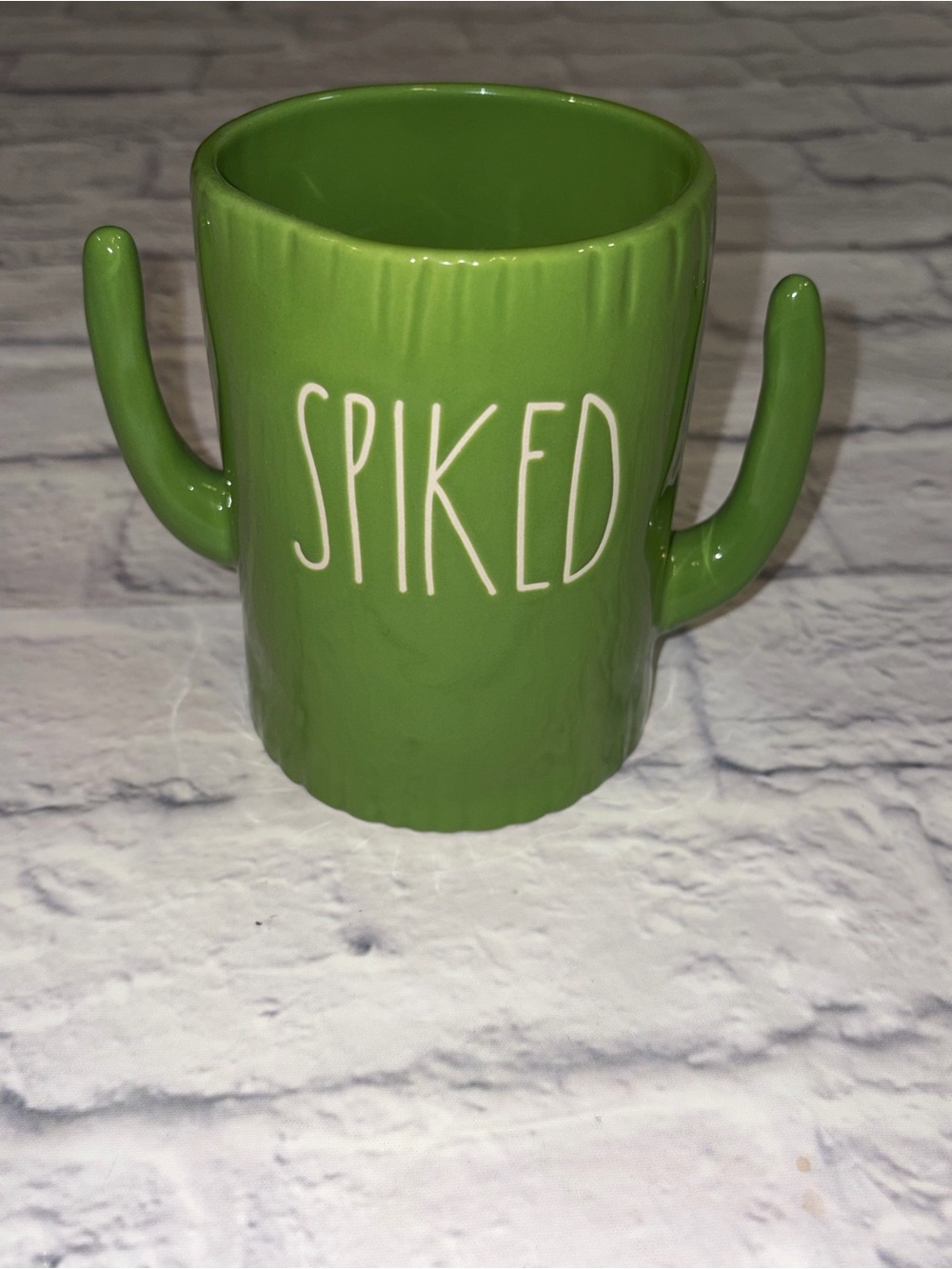 Rae Dunn Green 'SPIKED' Cactus-Handle Ceramic Mug